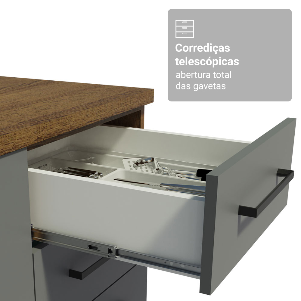 Armário de Cozinha Completa 270 cm Rustic/Cinza Agata Madesa 12