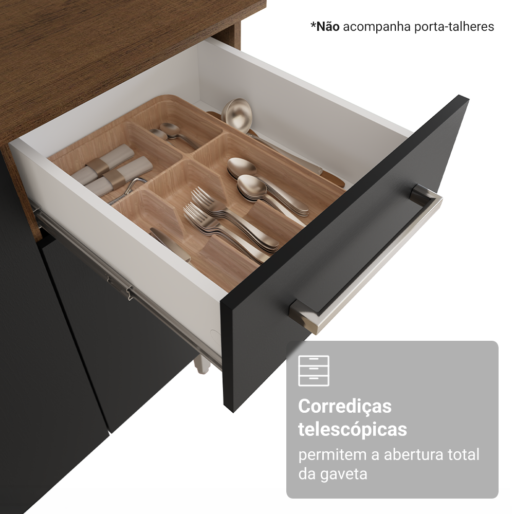 Armário de Cozinha Completa 220 cm Rustic/Preto Deli Madesa 03