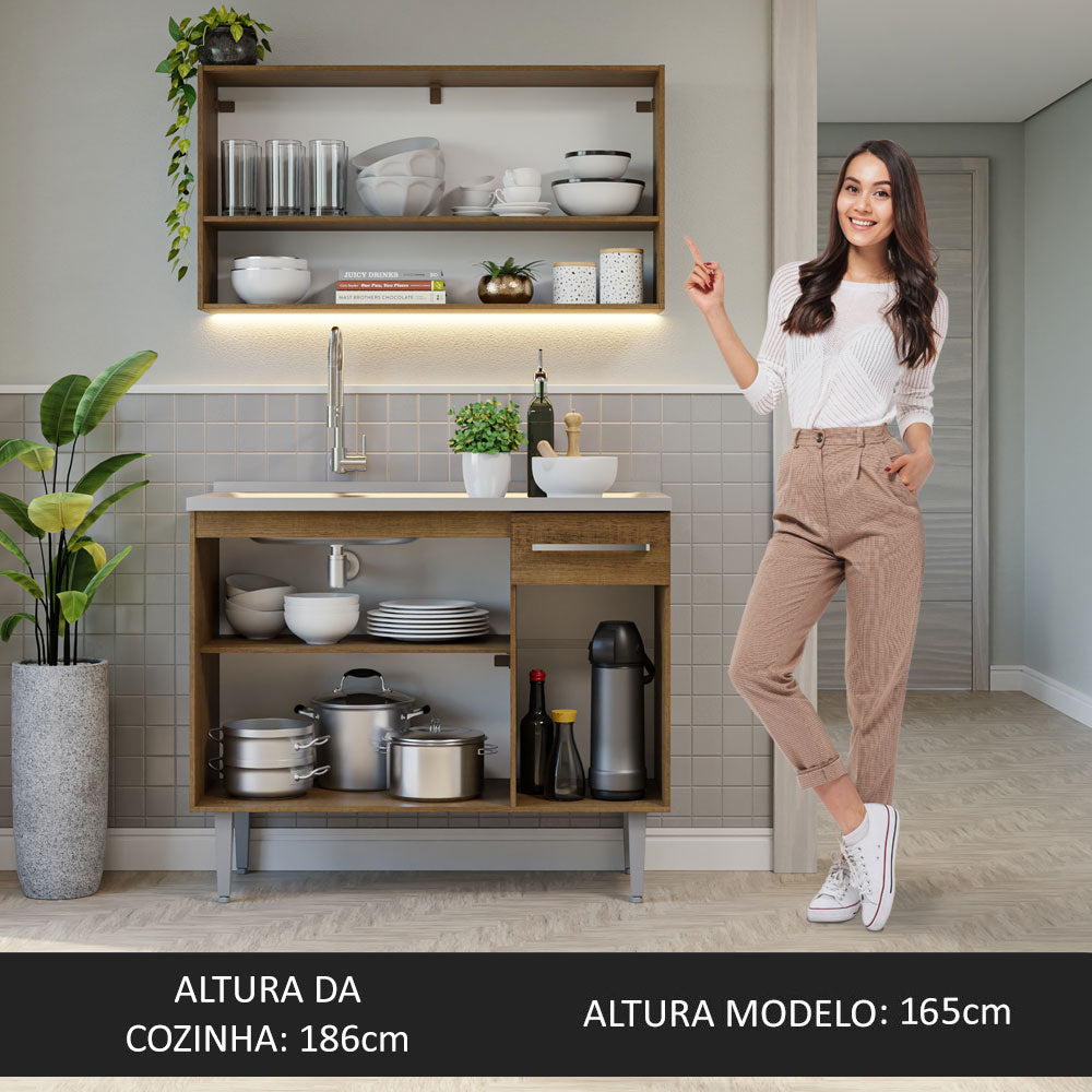 Armário de Cozinha Compacta 105cm com Pia Rustic/Cinza Emilly Madesa 04
