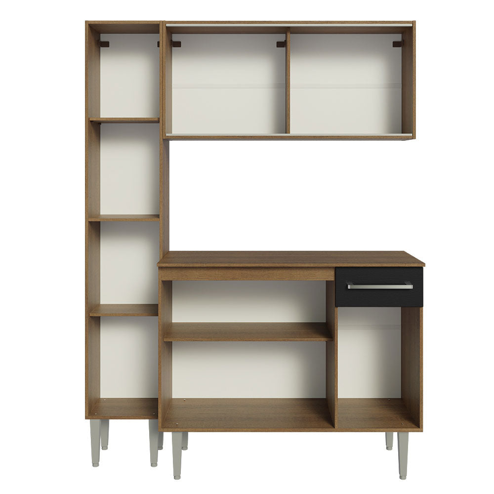 Armário de Cozinha Compacta 137cm Rustic/Preto Emilly Madesa 06