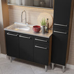 Armário de Cozinha Compacta 137cm com Pia Rustic/Preto Emilly Madesa 07