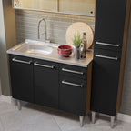 Armário de Cozinha Compacta 137cm com Pia Rustic/Preto Emilly Madesa 08