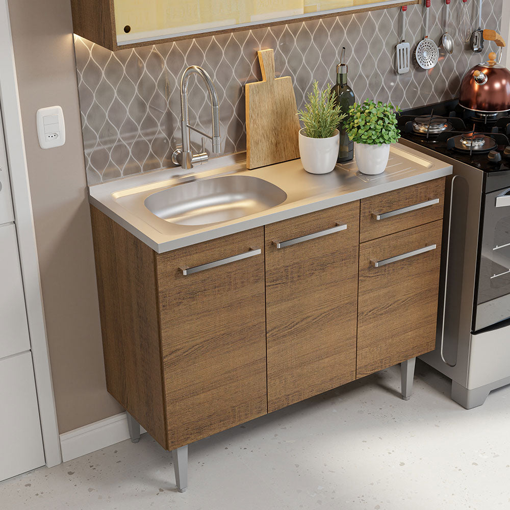 Armário de Cozinha Compacta 165cm com Pia Rustic Emilly Madesa 06