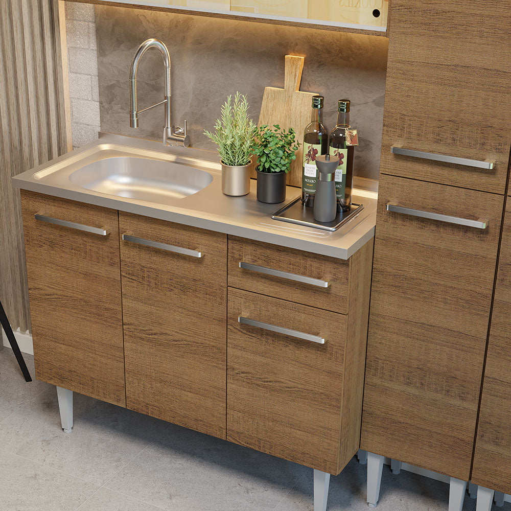 Armário de Cozinha Compacta 169cm com Pia Rustic Emilly Madesa 12