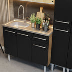 Armário de Cozinha Compacta 169cm com Pia Rustic/Preto Emilly Madesa 12