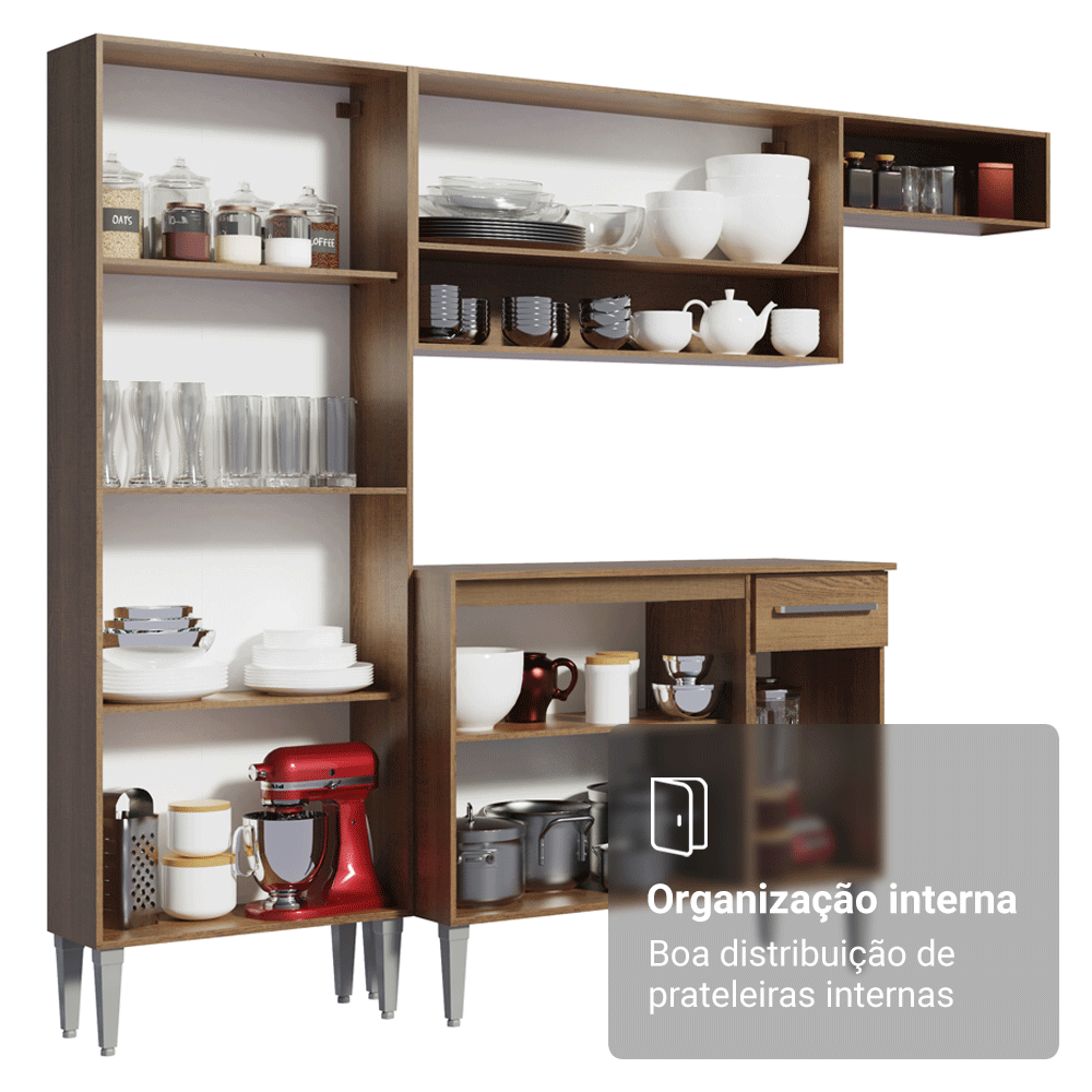 Armário de Cozinha Compacta 229cm com Pia Rustic/Branco Emilly Madesa 10