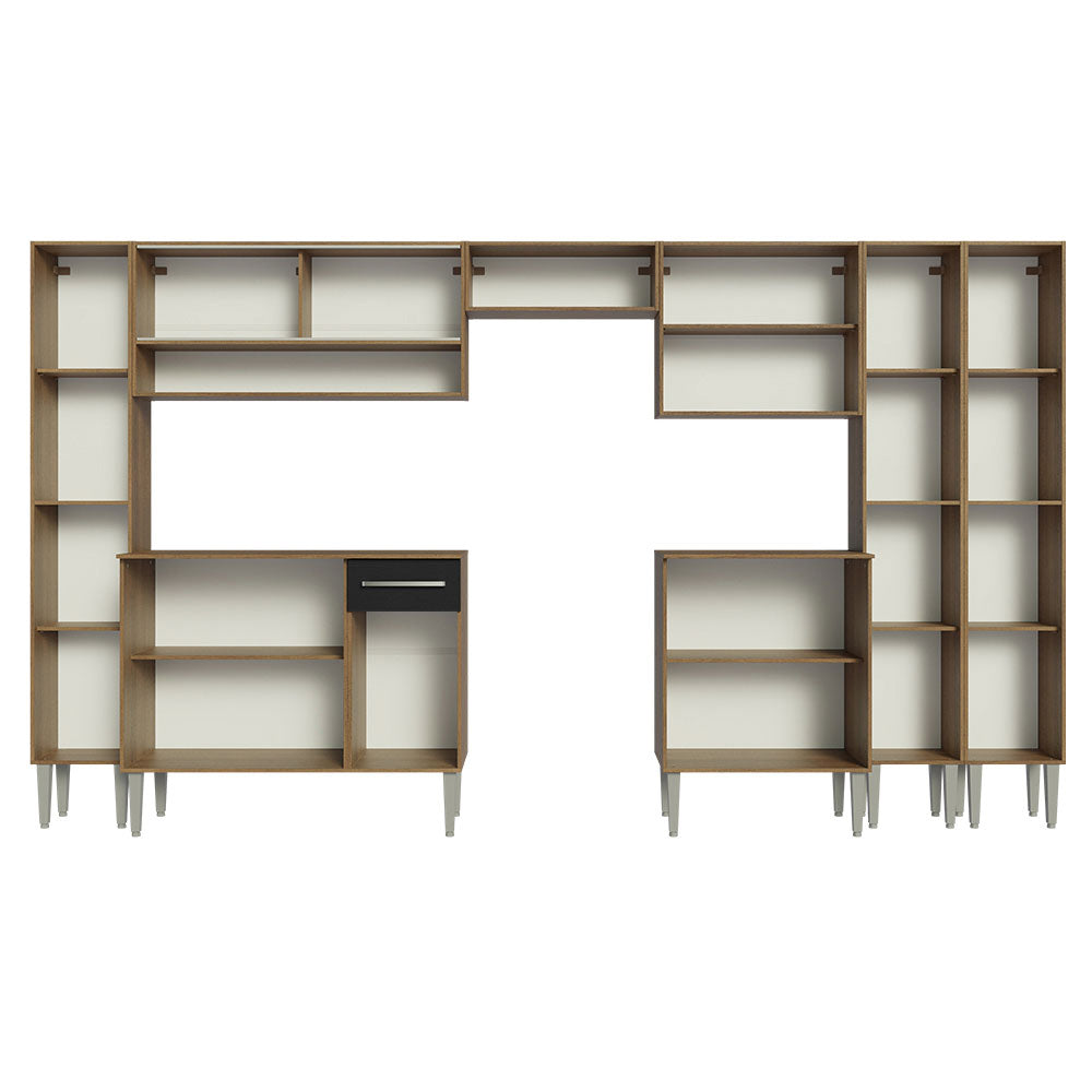 Armário de Cozinha Completa 325cm Rustic/Preto Emilly Madesa 05