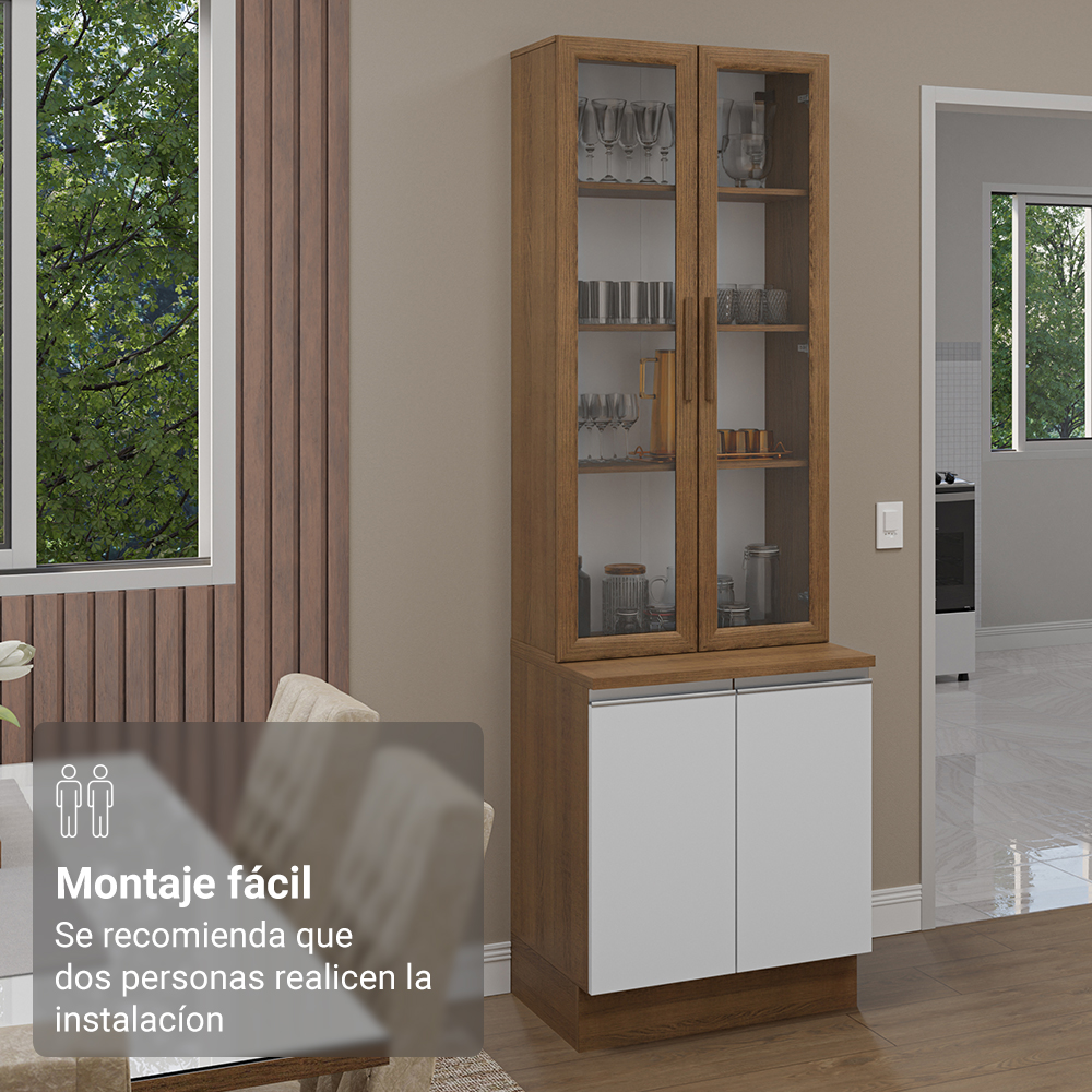 Kit Balcão + Cristaleira 70cm Rustic/Branco Glamy Madesa 01