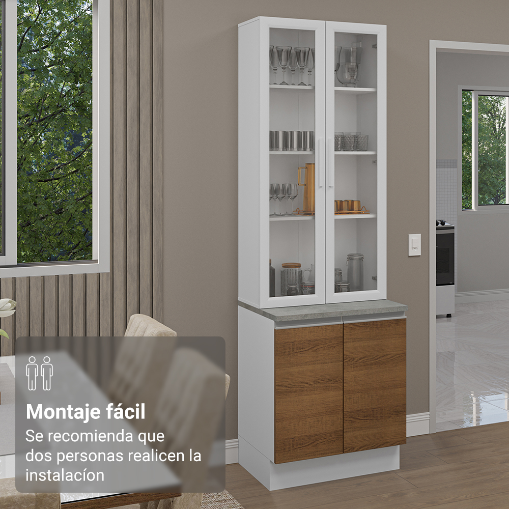 Kit Balcão + Cristaleira 70cm Branco/Rustic Glamy Madesa 01