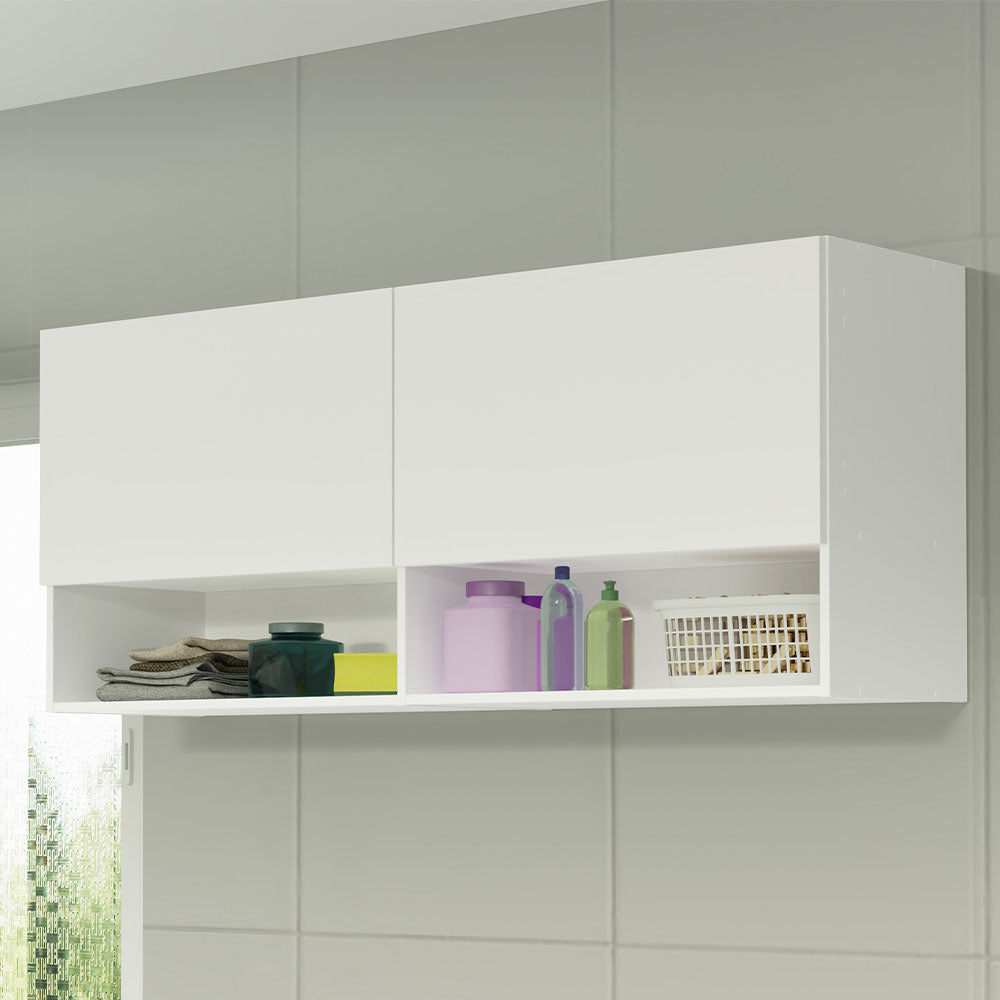Kit Área De Serviço 120cm com Armário e Balcão Branco Madesa 01