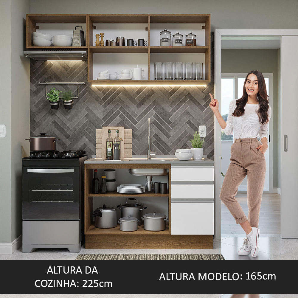 Armário de Cozinha Compacta 180cm Rustic/Branco Glamy Madesa 09