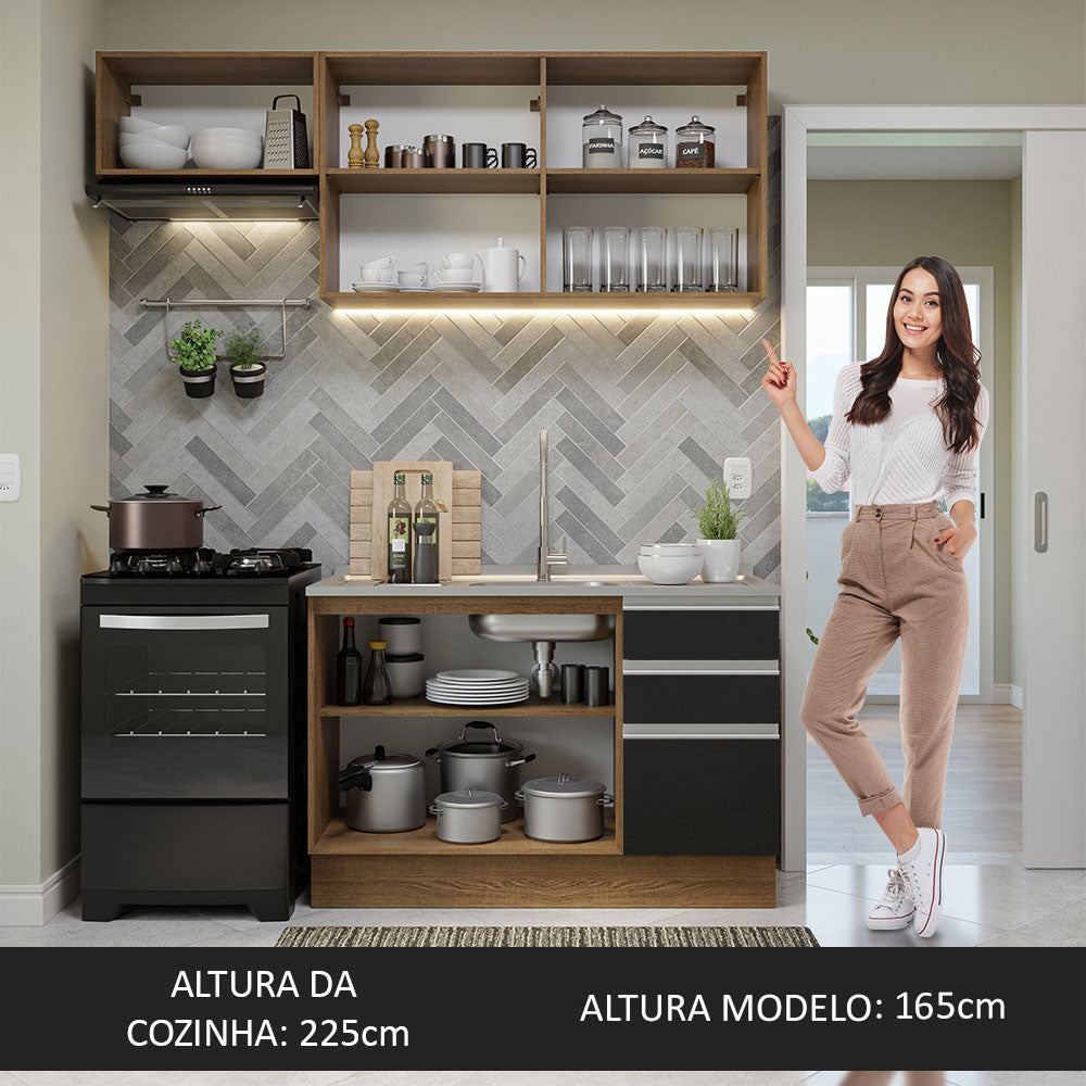 Armário de Cozinha Compacta 180cm Rustic/Preto Glamy Madesa 09