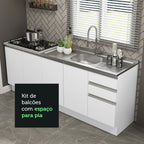 Kit com 2 Balcões de Cozinha Madesa Glamy 4 Portas 3 Gavetas (Sem Tampo e Pia) Branco Branco