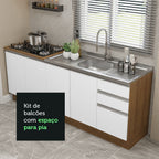 Kit com 2 Balcões de Cozinha Madesa Glamy 4 Portas 3 Gavetas (Sem Tampo e Pia) Rustic/Branco Rustic/Branco