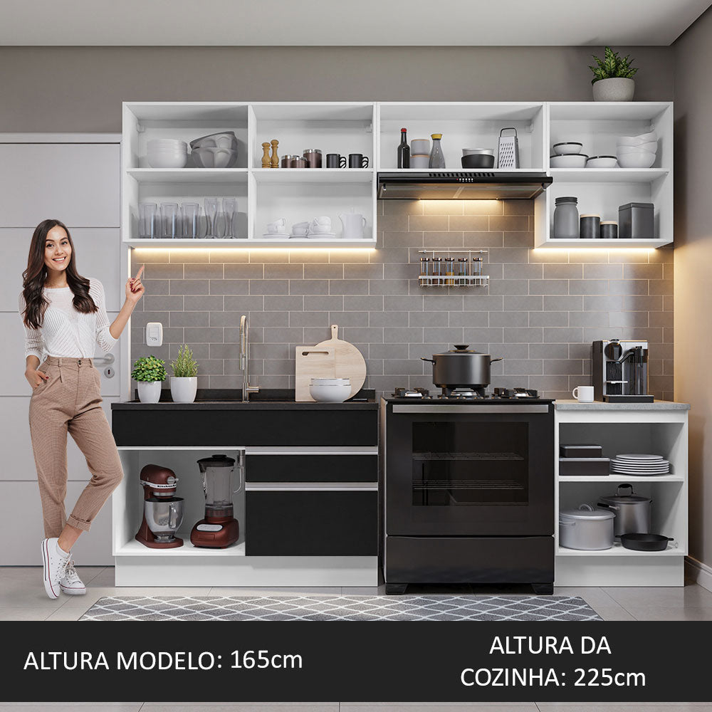 Armário de Cozinha Completa 260cm Branco/Preto Glamy Madesa 04