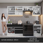 Armário de Cozinha Completa 260cm Branco/Preto Glamy Madesa 04
