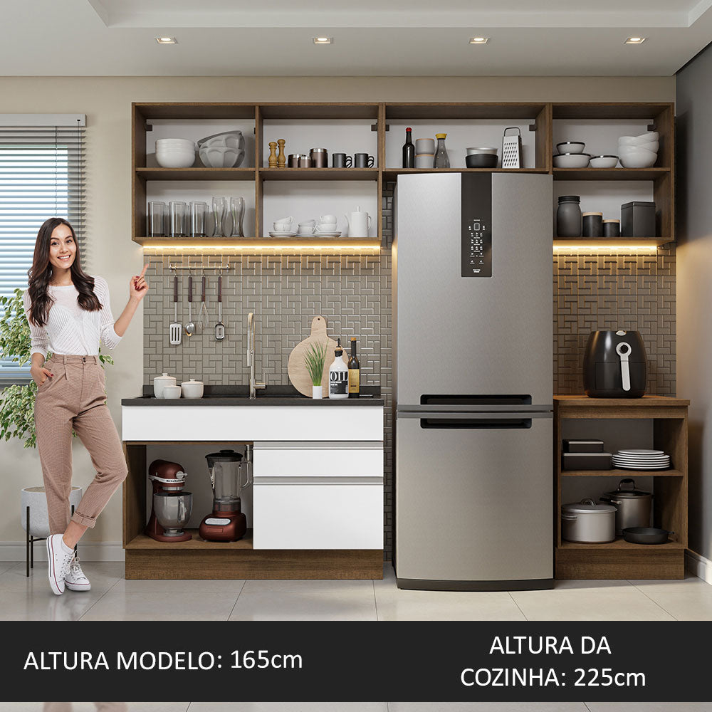 Armário de Cozinha Completa 260cm Rustic/Branco Glamy Madesa 05