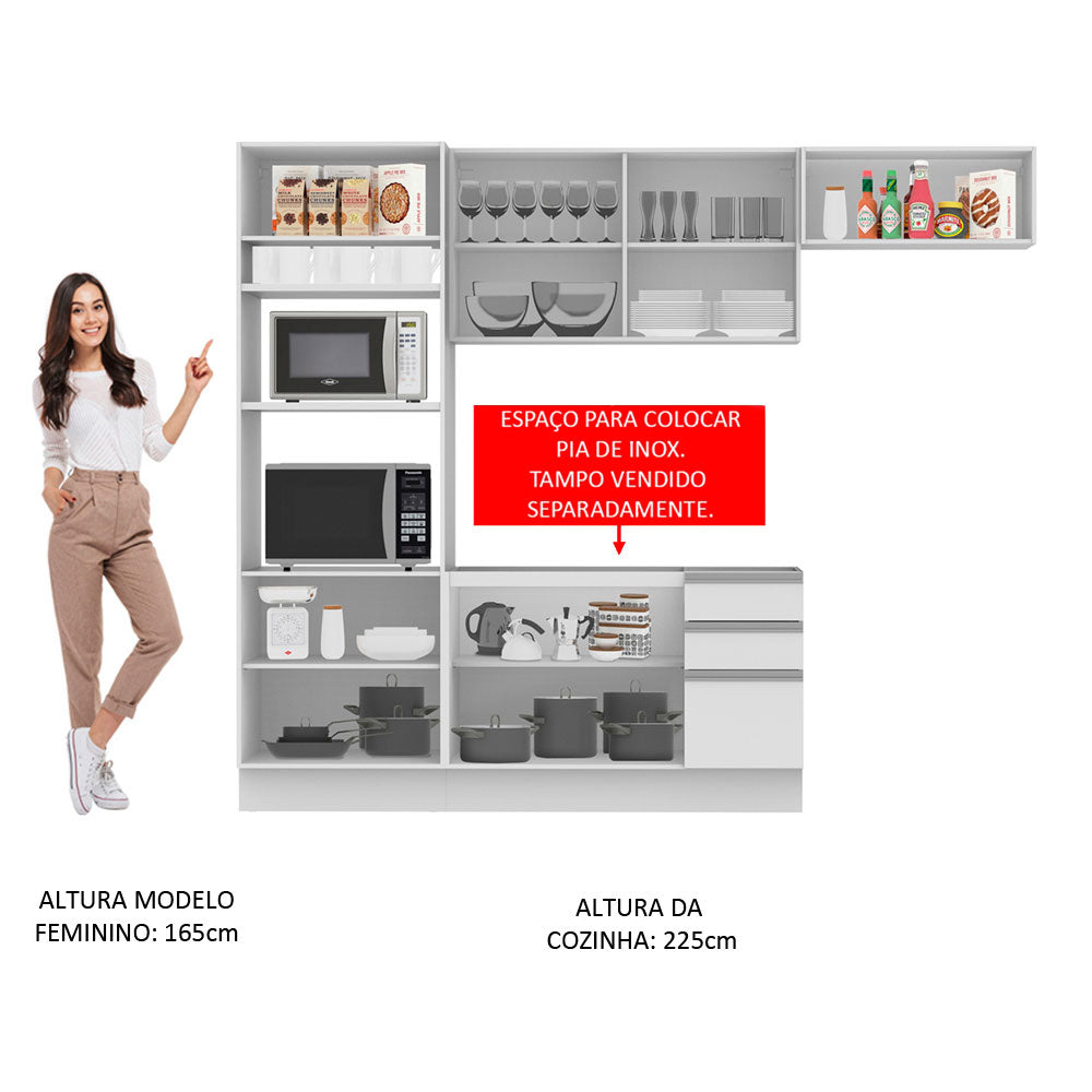 Armário de Cozinha Completa 270cm Branco Marselha Madesa 01