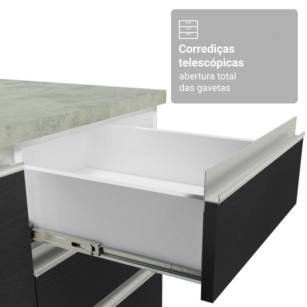 Armário de Cozinha Completa 270 cm Branco/Preto Glamy Madesa 17