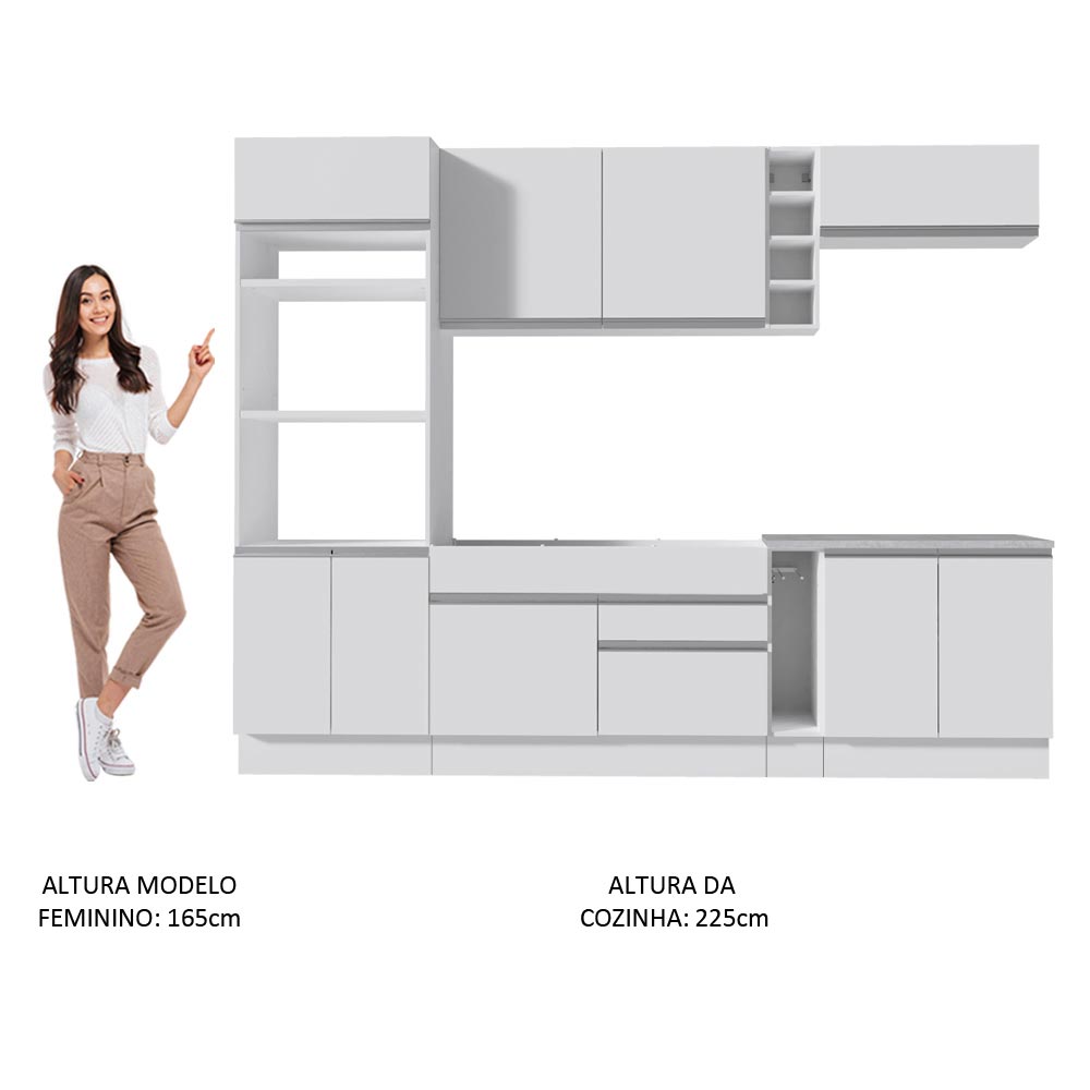 Armário de Cozinha Completa 290cm Branco Vicenza Madesa 12