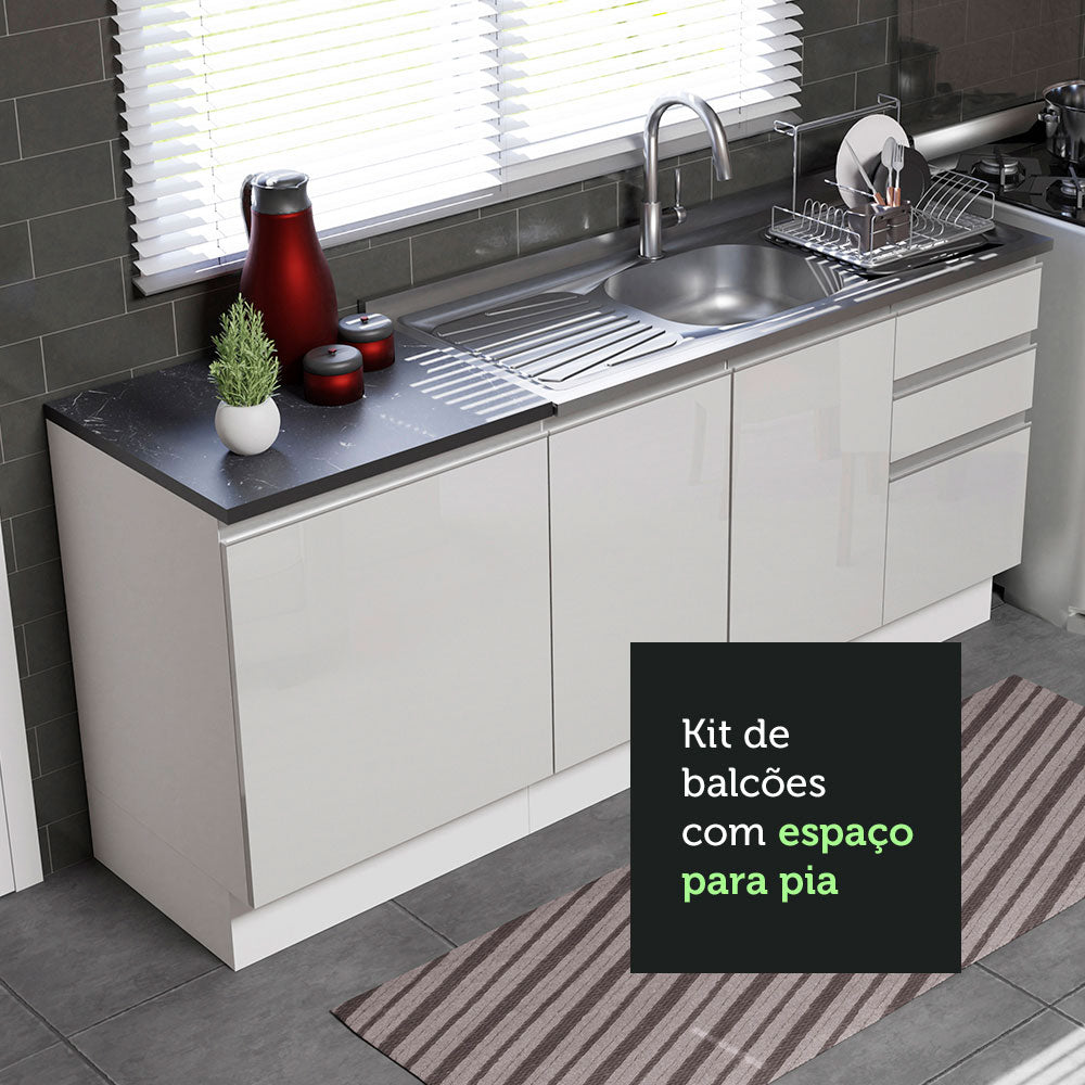 Kit com 2 Balcões de Cozinha Madesa Acordes 100% MDF (Sem Tampo e Pia) Frentes Branco Brilho