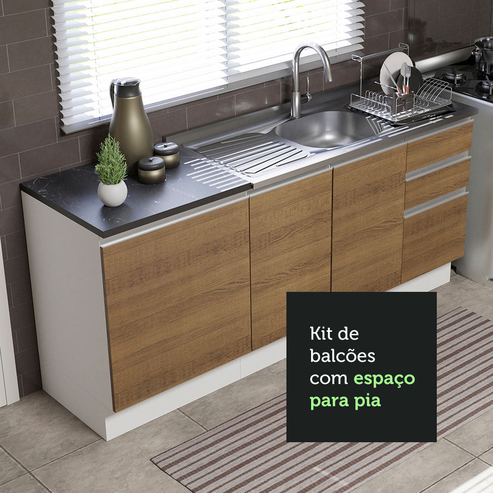 Kit com 2 Balcões de Cozinha Madesa Acordes 100% MDF (Sem Tampo e Pia) Branco/Rustic