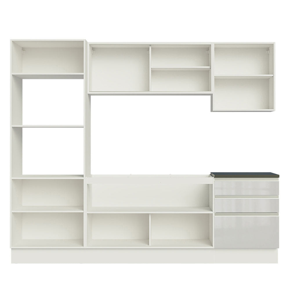 Armário de Cozinha Completa 100% MDF 250cm Frentes Branco Brilho Acordes Madesa 01