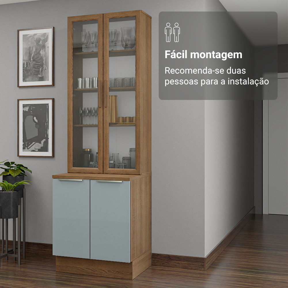 Kit Balcão + Cristaleira 70cm Rustic/Cinza Lux Madesa 01