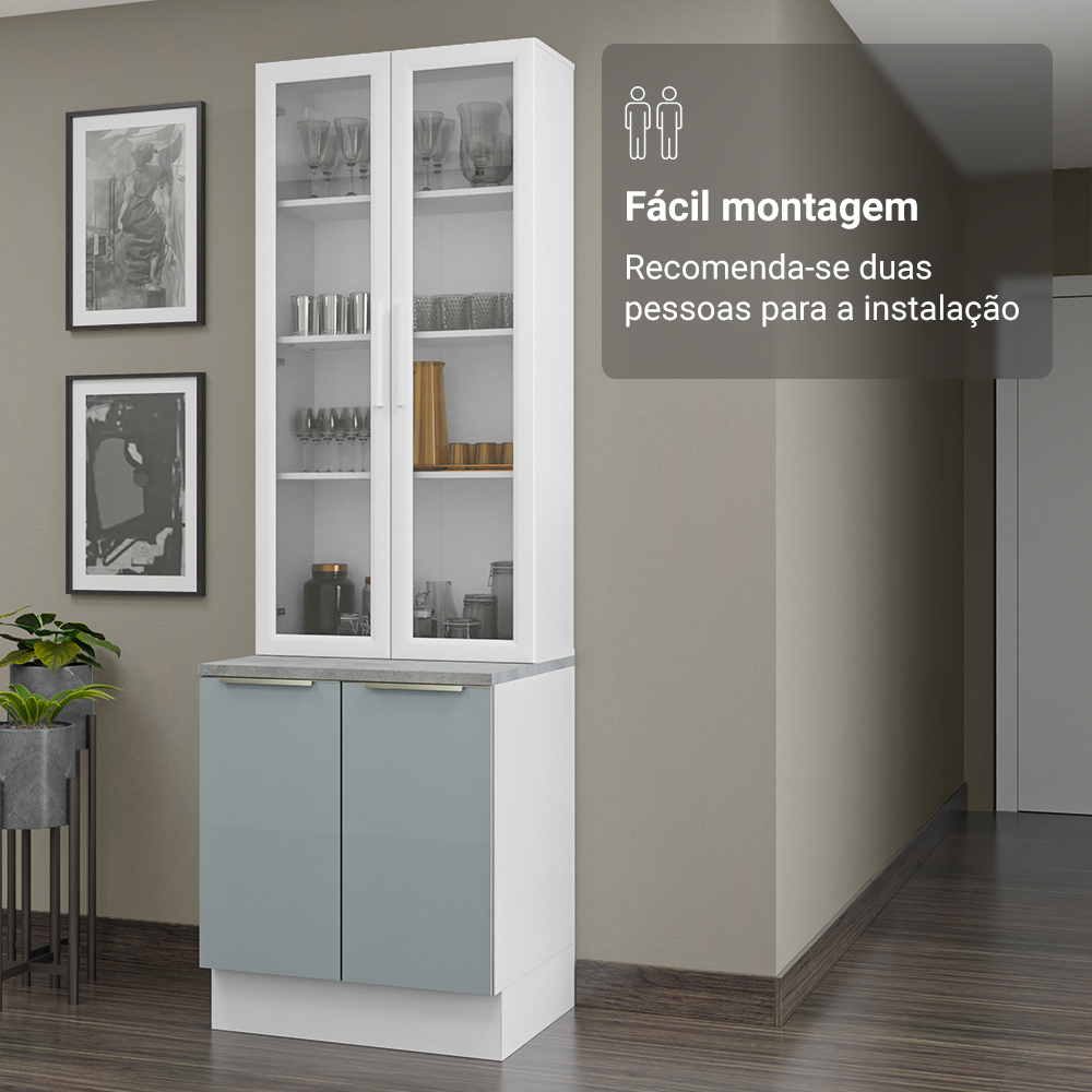 Kit Balcão + Cristaleira 70 x 60 cm Branco/Cinza Lux Madesa 01