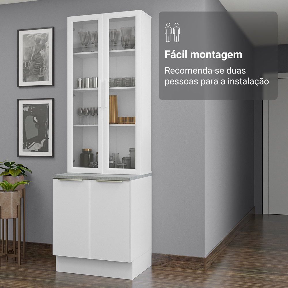 Kit Balcão + Cristaleira 70 x 60 cm Branco Veludo Lux Madesa 01
