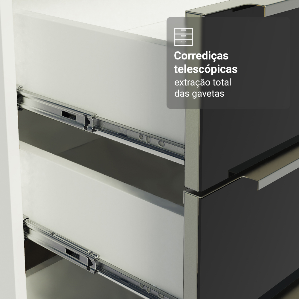 Armário de Cozinha Compacta 190 x 60 cm Branco/Preto Lux Madesa 02