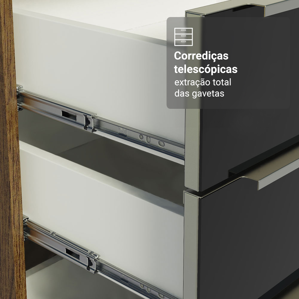 Armário de Cozinha Compacta 190 x 60 cm Rustic/Preto Lux Madesa 02