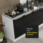 Kit com 2 Balcões de Cozinha 4 Portas 3 Gavetas 200 x 60 cm (Sem Tampo e Pia) Branco/Preto Lux Madesa