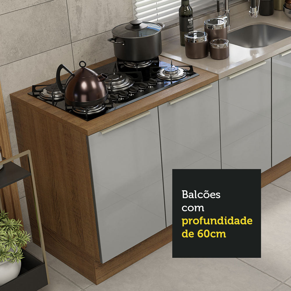 Kit com 2 Balcões de Cozinha Madesa Lux 4 Portas 3 Gavetas (Sem Tampo e Pia) Rustic/Cinza