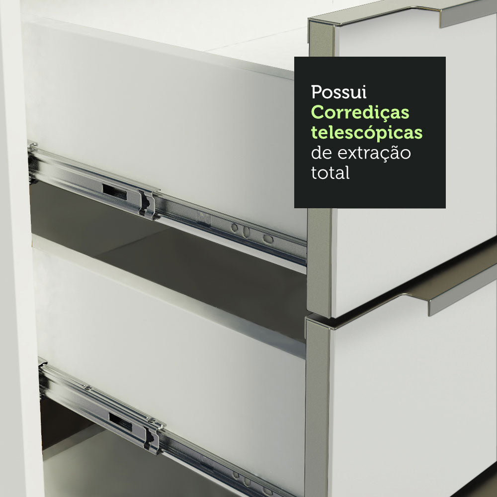 Armário de Cozinha Completa 260 x 60 cm Branco Branco Veludo Lux Madesa 03