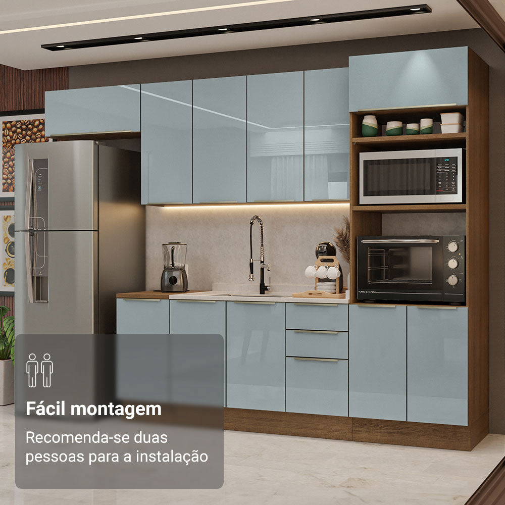 Armário de Cozinha Completa 310cm Rustic/Cinza Lux Madesa 01