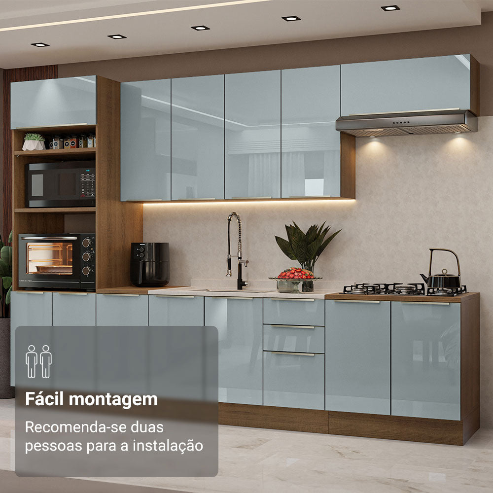 Armário de Cozinha Completa 310 x 60 cm Rustic/Cinza Lux Madesa 02