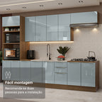 Armário de Cozinha Completa 310 x 60 cm Rustic/Cinza Lux Madesa 02