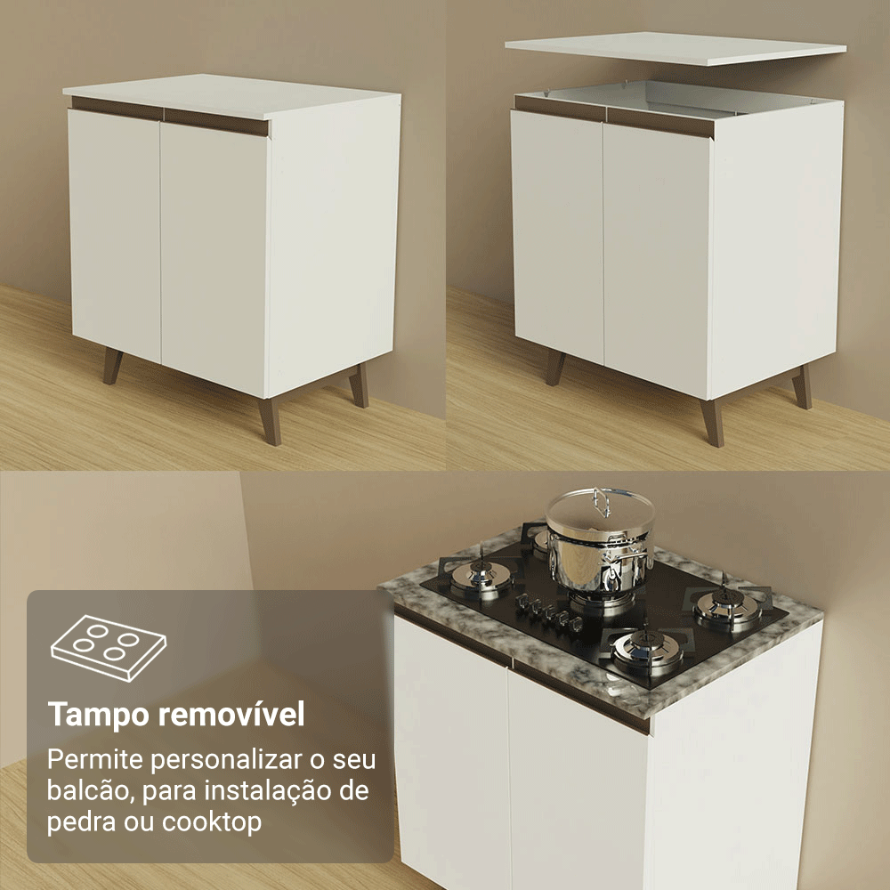 Kit com Dois Balcões de Cozinha 2 Portas 3 Gavetas (com tampo) Branco Reims Madesa