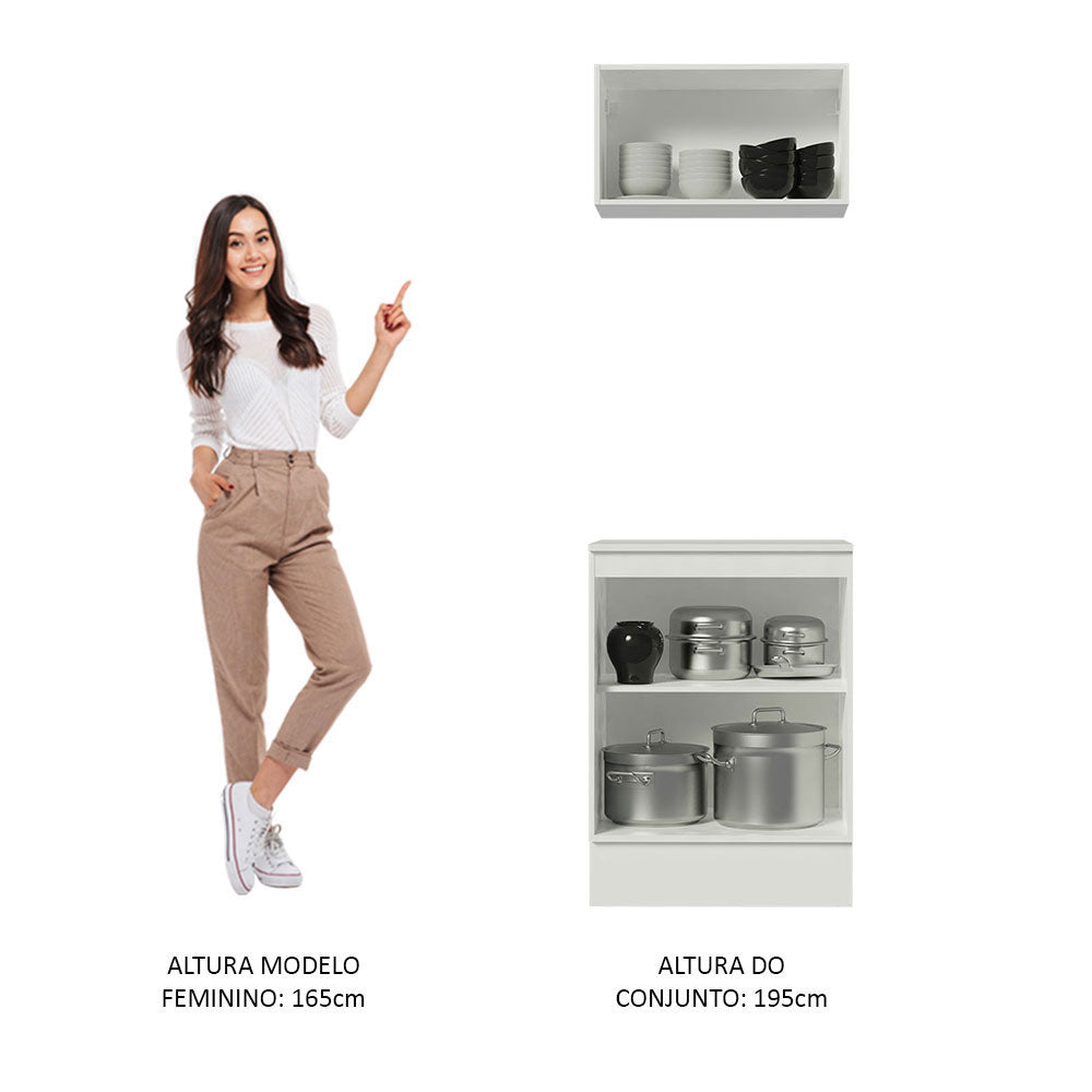 Kit 60 cm 100% MDF 2 Portas e 1 Suspensa Branco Smart Madesa