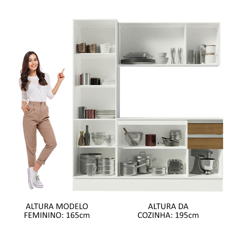 Armário de Cozinha Compacta 100% MDF 170 cm Branco/Rustic/Crema Smart Madesa 01