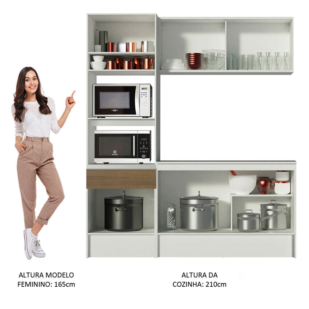 Armário de Cozinha Compacta com Balcão e Tampo Branco/Rustic Diamante Pop Madesa
