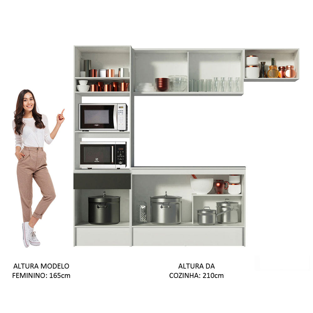 Armário de Cozinha Completa 240cm Branco/Preto/Branco Diamante Madesa 02