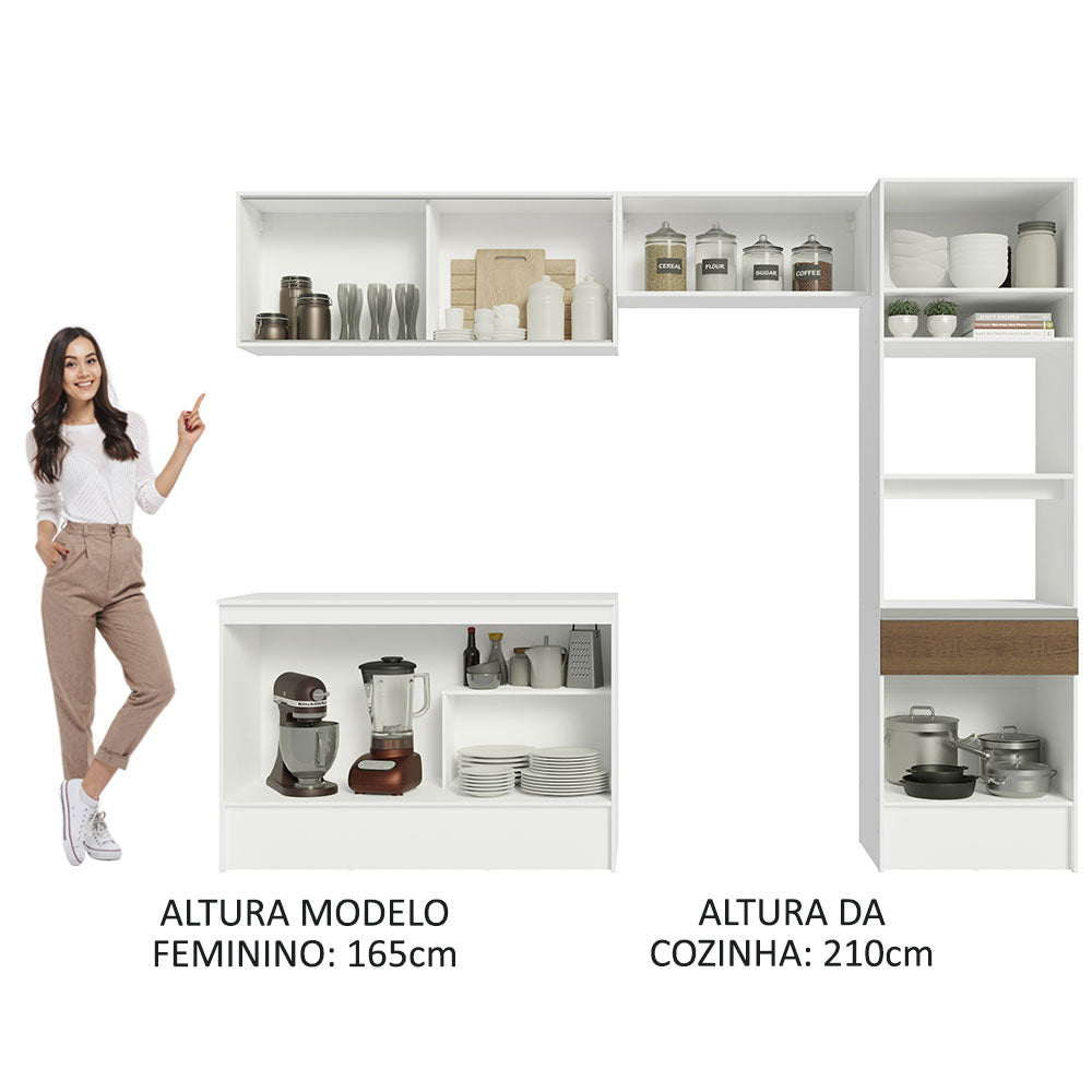 Armário de Cozinha Completa 260cm Branco/Rustic Diamante Madesa 02