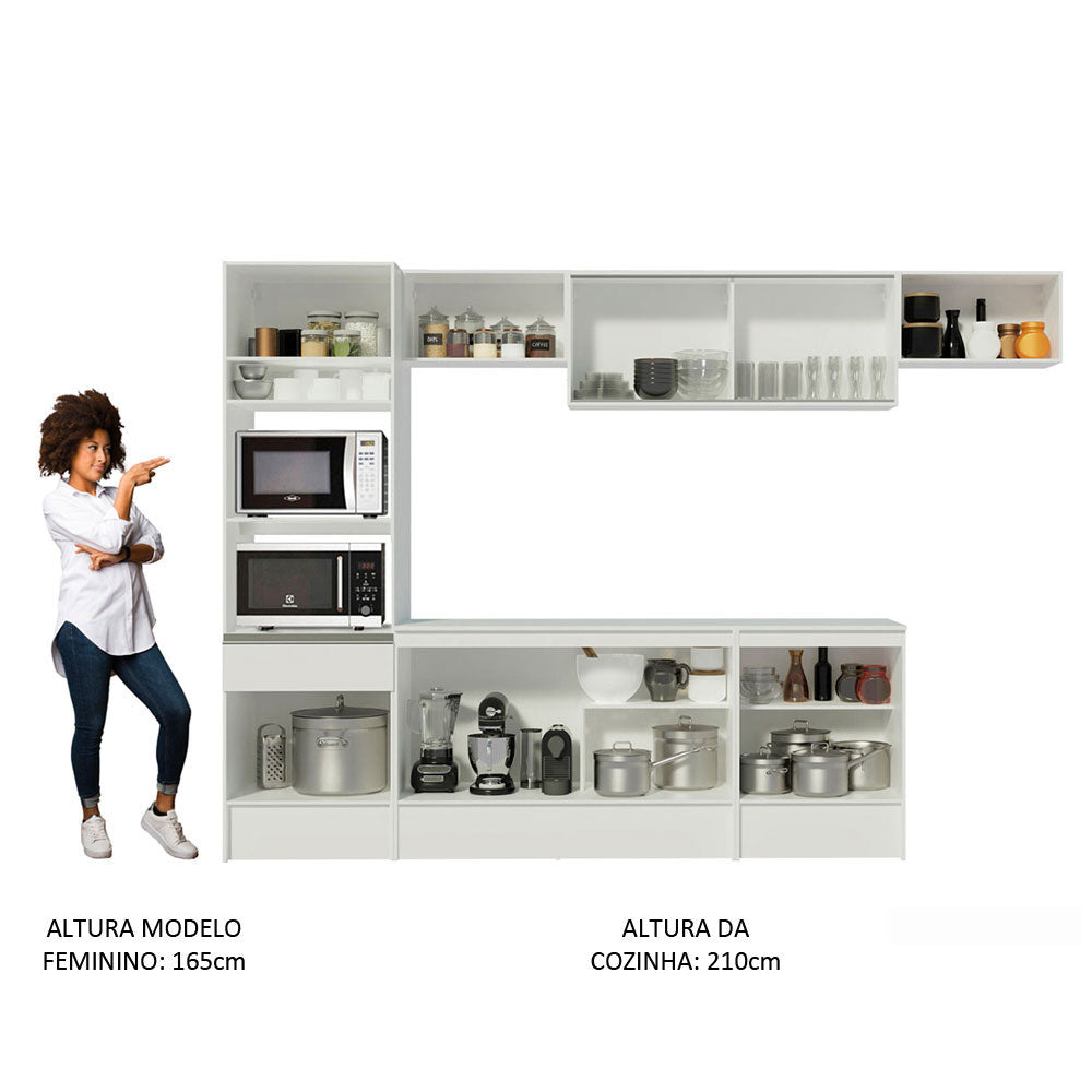 Armário de Cozinha Completa 300cm Branco Topazio Madesa 01