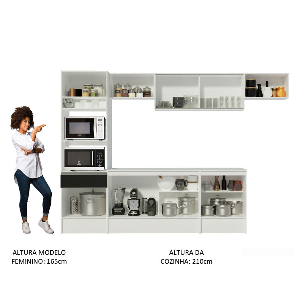 Armário de Cozinha Completa 300cm Branco/Preto Topazio Madesa 01
