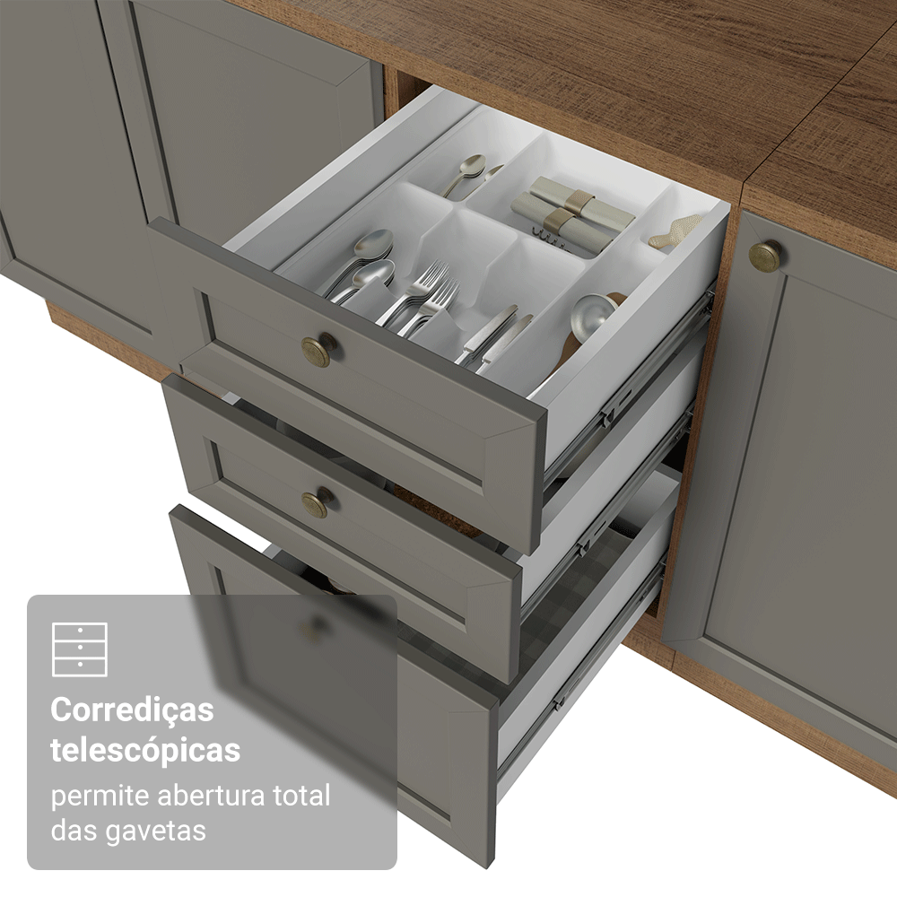 Armário de Cozinha Completa 270 cm Rustic/Cinza Vik Madesa 07