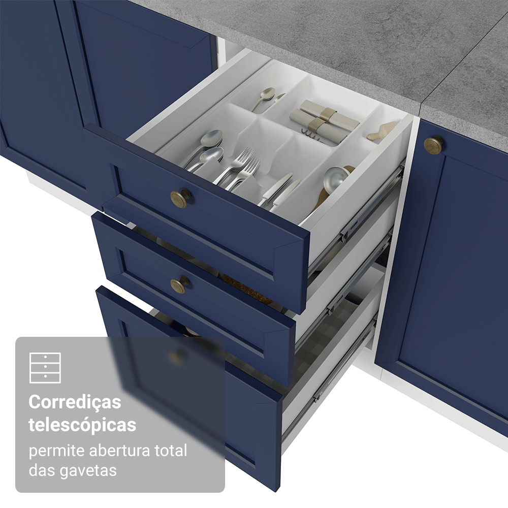 Armário de Cozinha Completa 270 cm Branco/Azul Vik Madesa 07