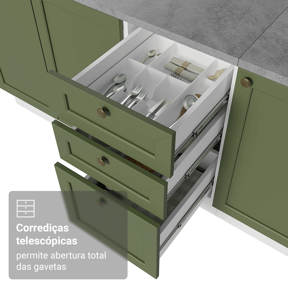 Armário de Cozinha Completa 270 cm Branco/Verde Vik Madesa 07