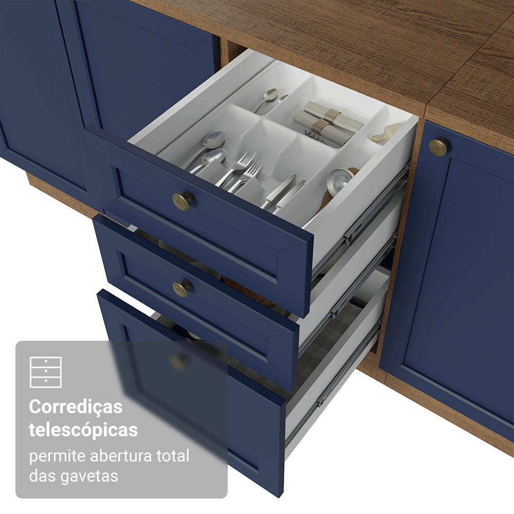 Armário de Cozinha Completa 270 cm Rustic/Azul Vik Madesa 07